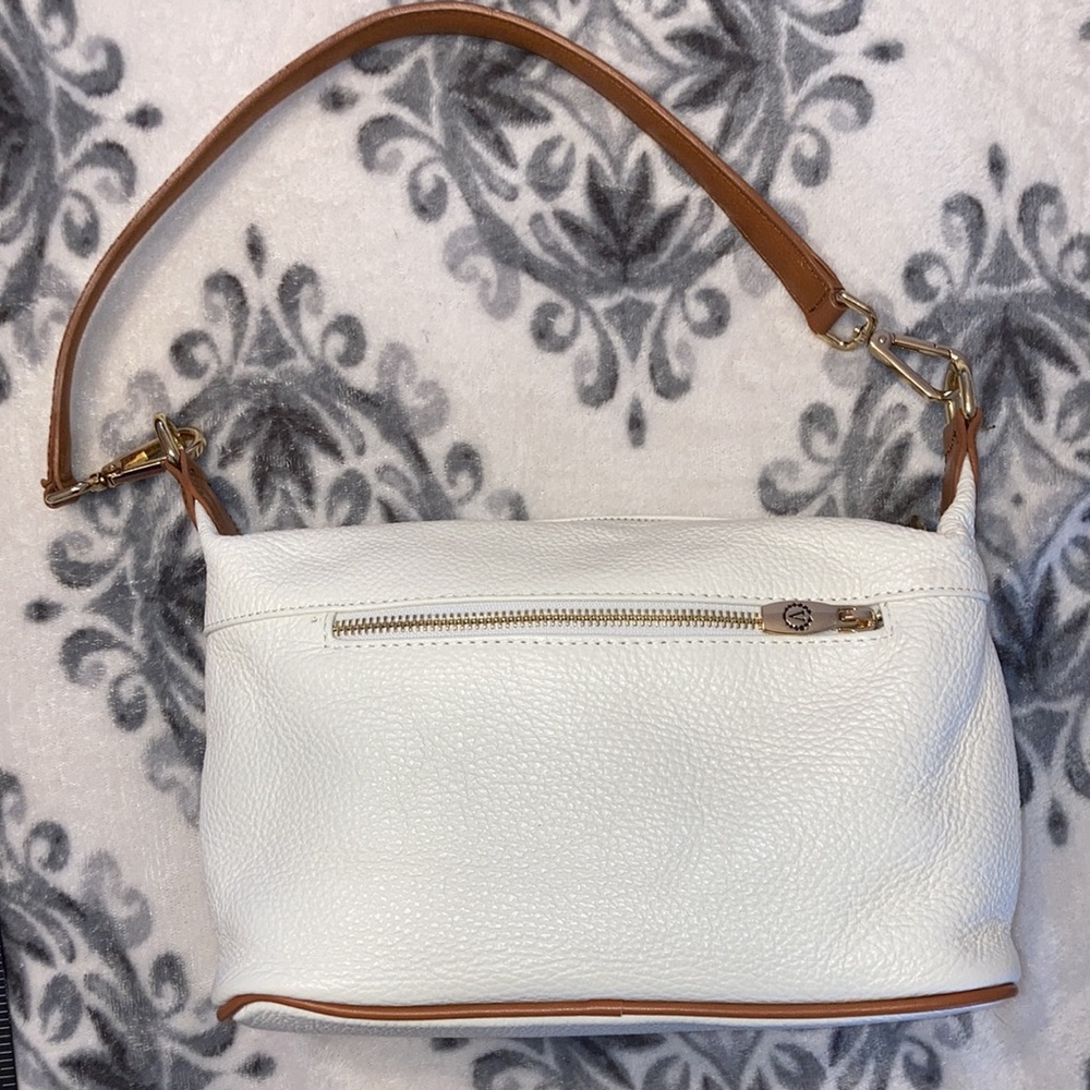 Valentina White/Brown Leather Shoulder Purse w/Gold Hardware